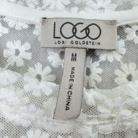 LOGO by Lori Goldstein Sleeveless Lace Peplum Tank Top White Daisy Floral Size M - Picture 2 of 10